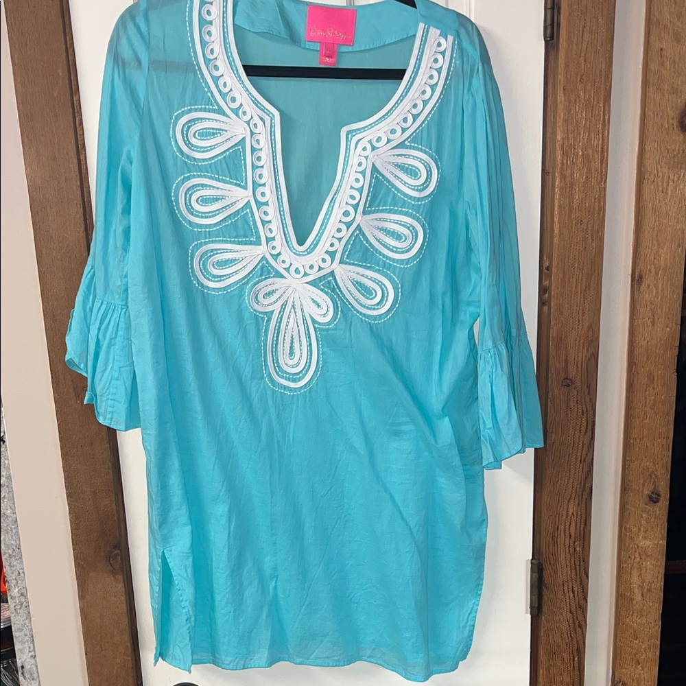 Lilly Pulitzer Turquoise Tunic with White Embroidery